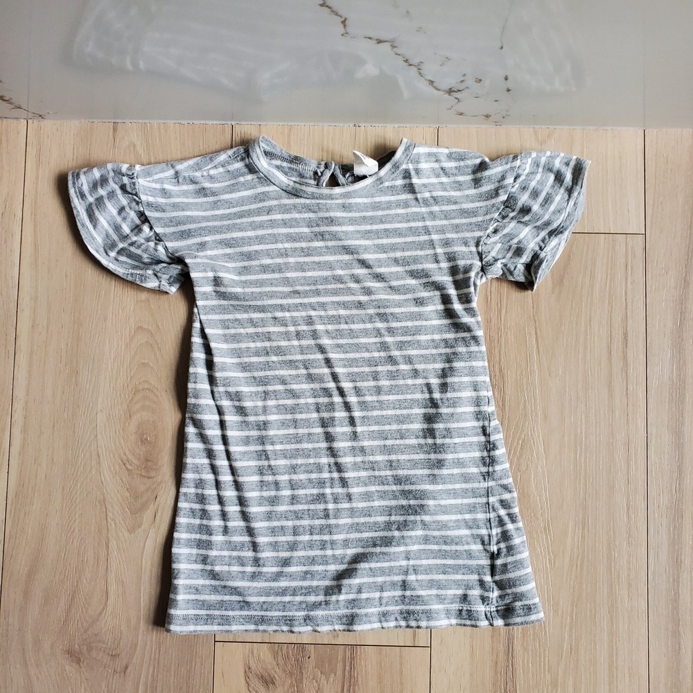 Baby Gap Dress Toddler 3T Gray White Striped Flutter Sleeve Casual Tunic